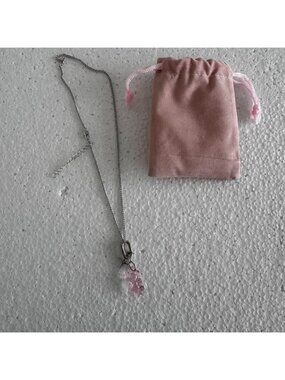Pink crystal necklace with silver chain...